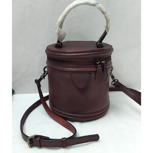 Leteulo Brown Leather Bucket Zip Around Crossbody Bag - New Without Tag